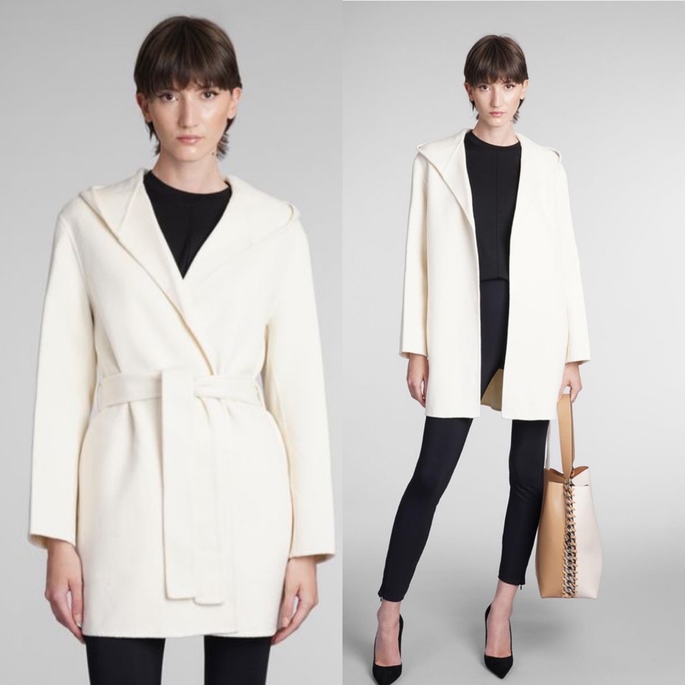 THEORY Hooded wrap coat in ivory